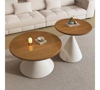 Round Coffee Table，coffee tables，walnut，Mid Century Vintage，mesa de centro para sala Set of 2，Wood Grain Top，for Living Room, Dining Room, Tea, Home Décor，household Essentials(Walnut+white,70+50cm)