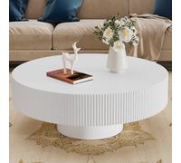 Round Coffee Table, Fluted Drum Design with Sturdy Base for Living Room, Modern Style Home Furniture, Versatile Use, Durable and Stylish Decor