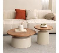Round Coffee Table for Living Room - Easy Assembly Nesting Tables Minimalist Design 70cm White Circle Coffee Table for Bedroom Office and Balcony Decor.