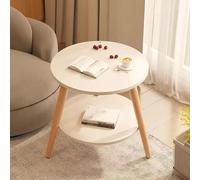 Round Coffee Table for Living Room, Sturdy Wooden Farmhouse Center Table with Double-layer Design, Easy Assembly, 50x50x50cm, Modern White Accent Table for Reception and Office