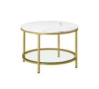 Round Coffee Table , Living Room Table, Marble White + Pale Gold