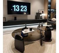 Round Coffee Table，Mid Century Vintage，Modern Round Tempered Glass，coffee tables，mesa de centro para sala Set of 2，for Living Room, Dining Room, Tea, Home Décor，household Essentials(Black,90cm+50cm)