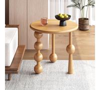 Round Coffee Table,Modern Solid Wood Side Table with Decorative Three Ball Leg Design,Centre Table for Living Room Sofa,Compact Wooden Furniture for Bedroom Home Office C