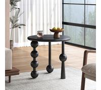 Round Coffee Table,Modern Solid Wood Side Table with Decorative Three Ball Leg Design,Centre Table for Living Room Sofa,Compact Wooden Furniture for Bedroom Home Office A