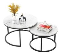 Round Coffee Table Set of 2,Modern Metal End Tables with Sturdy Steel Frame,Eco-Friendly Finish,Luxury Nesting Side Tables for Small Space Living Room A
