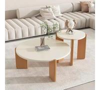 Round Coffee Table Set of 2, Modern Solid Wood Circular Accent Tables for Living Room, Bedroom, Balcony