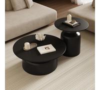 Round Coffee Table Set of 2, Modern Wooden Center Table for Living Room, Easy to Assemble Low Round Coffee Table with Small Side Table for Home Office and Bedroom