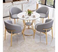 Round Coffee Table Set of 4 with Chairs Elegant Double Layer Storage Imitation Marble Top Ideal for Office Lounge or Club (Light Gray)