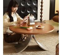 Round Coffee Table, Solid Wood Top & Stainless Steel Base, Mid-century Modern Accent Furniture for Living Room Decor