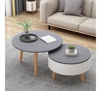 Round Coffee Table with Hidden Storage, Modern Wood End Table for Living Room, Balcony, Easy Assembly