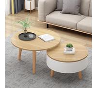 Round Coffee Table with Hidden Storage, Modern Wood End Table for Living Room, Balcony, Easy Assembly