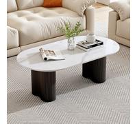 Round Coffee Table with Slate Tabletop for Living Room, Modern Rectangle Coffee Table