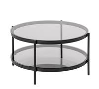Round Coffee Table with Smoked Glass & Steel Base - 79cm Modern Living Room