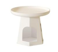 Round Coffee Table with Storage Modern Side Table Creative Nightstand Plastic Accent Table for Living Room Bedroom Home Office (White)