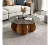 Round Coffee Table with Tempered Glass Top,Modern Centre Table with Curved Petal Shaped Base for Living Room Sofa,Minimalist Home Furniture for Apartment Bedroom Office H,70cm