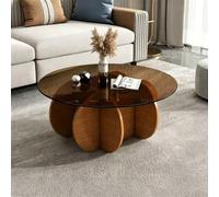 Round Coffee Table with Tempered Glass Top,Modern Centre Table with Curved Petal Shaped Base for Living Room Sofa,Minimalist Home Furniture for Apartment Bedroom Office D,80cm