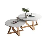 Round Coffee Tables for Living Room & Bedroom Modern Scandinavian Nesting Tables Sturdy & Easy Assembly Set of 1/2 (Color: White Size: 80cm + 60cm)