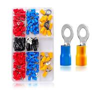Round Cold-Pressed Terminal Kit, 200-Piece O-Type Copper Lugs, 8 Models, Pre-Insulated Wire Ears, with Crimping Pliers Connector Strip
