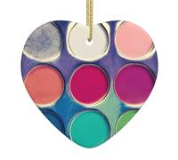 Round Color Palette Ceramic Christmas Heart Pendant, The Pottery Piece is Available with Silk Thread