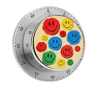 Round Colorful Happy Face Kitchen Timer 60 Minute Visual Wind Up Timers Indoor Mechanical Timers with Magnetic Base Stainless Steel Timer for Home Cooking Time Management Tool