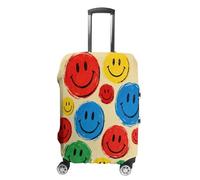 Round Colorful Happy Face Travel Luggage Cover Stretchable Airplane Suitcase Protector Sleeve Universal Washable Fit for 19-32 Inch Checked Baggage,Water Resistant Durable Luggage Protector X-Large