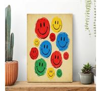 Round Colorful Happy Face Wall Art for Living Room Modern Canvas Framed Prints Paintings Artwork for Walls, Minimalist Abstract Art Pictures for Hallway, Office Wall Decor 16x24inch(40x60cm)