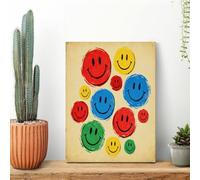 Round Colorful Happy Face Wall Art for Living Room Modern Canvas Framed Prints Paintings Artwork for Walls, Minimalist Abstract Art Pictures for Hallway, Office Wall Decor 12x16inch(30x40cm)