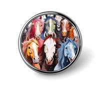 Round Colorful Horses Brooch Classic Mini Pin 1 Inch Aluminum Alloy Lapel Pin Personalized Button Badge for Backpack Hat Suit Jacket Clothing Decoration