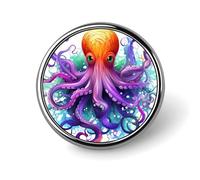 Round Colorful Octopus Lapel Pin Metal Brooch Personalized Novelty Pin Cute Button Badge Safety Pin Fashion Jewelry Accessories Gift for Clothes Hat Backpack Bag