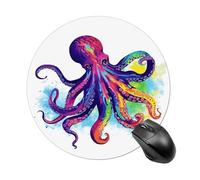 Round Colorful Octopus Mouse Pad Non-Slip Rubber Small Cute Mouse Pad Mini Travel Gaming Mousepad Washable Funny Computer Mat Waterproof for Laptop Office Home Men Women