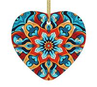 Round Colorful Petals Patterned Heart-shaped ceramic ornaments for home wall decoration, garden parties, and Christmas tree decorations.
