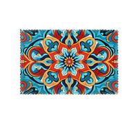 Round Colorful Petals Patterned Placemats Set of 6, Restaurant Kitchen Protectors, 12 * 18 Inch Hotel Banquet Decorative Table Mats