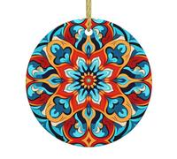 Round Colorful Petals Patterns Round Ceramic Pendant - Festive Party Hanging Christmas Tree and Fireplace Ornament