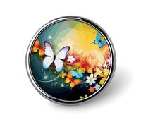 Round Colorful with Butterfly Lapel Pin Metal Custom Pins Personalized Decoration Lapel Badge Small Brooch Hat Shirt Tie Sweater Clothes Accessories Decoration for Men Women