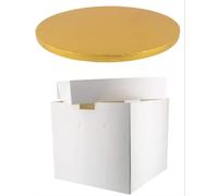 Round Coloured Drum Cake Board and White Transporting Box (10 Inch, Gold)