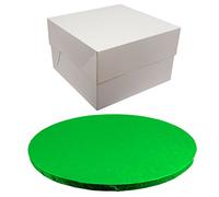Round Coloured Drum Cake Board and White Transporting Box (10 Inch, Green)