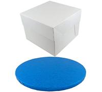 Round Coloured Drum Cake Board and White Transporting Box (12 Inch, Dark Blue)