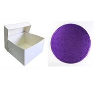 ROUND COLOURED Drum cake BOARD and white transporting BOX (12 Inch, Purple)