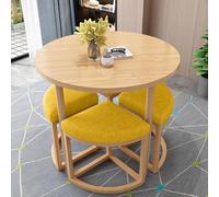Round Conference Table Set SpaceSaving Yellow Wood Dining Table with Chairs for Office Reception Coffee Kitchen Small Spaces Modern Design Stylish Negotiation Furniture