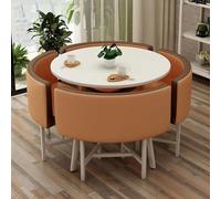 Round Conference Table Set with 4 Leather Chairs - 5 Piece Dining Room Furniture for Kitchen & Small Space Apartments - Stylish Round Table & Chair Combo