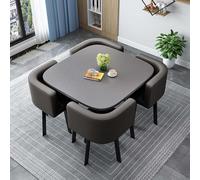 Round Conference Table Set with 4 Stackable Chairs - 5-Piece Dining Room & Kitchen Furniture - 90cm/35.4in Modern Design for Living Room Office & Dining