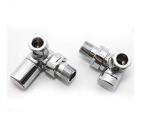 Round Corner Angled Chrome Valve Set - Heated Towel Rail / Radiator Block Valves (Pair of) and lockshield, with Round handles and QUALITY chrome finish