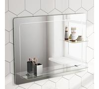 Round Corner Mirror 800 x 600mm with Double Glass Shelf Nes Home Silver One Size