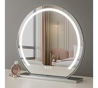 Round Cosmetic Mirror With Led Lights Dimmable Vanity Mirror, Desktop Led Makeup Mirror Touch Switch With 3 Color Light, 360°Rotating Cosmetic Mirror , Smart Mirror Touch, Gold ( Color : Silver , Size