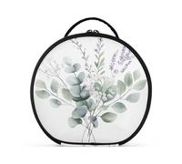 Round Cosmetic Pouch Travel Makeup Train Case Organizer Bag Portable Makeup Brushes Toiletry Jewelry Accessories Lavender Baby's Breath Watercolor