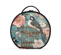 Round Cosmetic Pouch Travel Makeup Train Case Organizer Bag Portable Makeup Brushes Toiletry Jewelry Accessories Bird Standing on The Cage