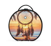 Round Cosmetic Pouch Travel Makeup Train Case Organizer Bag Portable Makeup Brushes Toiletry Jewelry Accessories Dreamcatcher Against A Sunset Backdrop Pattern
