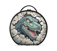 Round Cosmetic Pouch Travel Makeup Train Case Organizer Bag Portable Makeup Brushes Toiletry Jewelry Accessories Dinosaur Breaking Through Rocks
