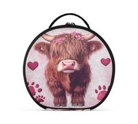 Round Cosmetic Pouch Travel Makeup Train Case Organizer Bag Portable Makeup Brushes Toiletry Jewelry Accessories High and Low Cattle Footprints Heart