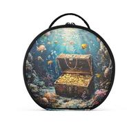 Round Cosmetic Pouch Travel Makeup Train Case Organizer Bag Portable Makeup Brushes Toiletry Jewelry Accessories Undersea Treasure Fish